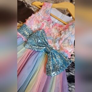 Pastel Rainbow Dress with Sequin Bow